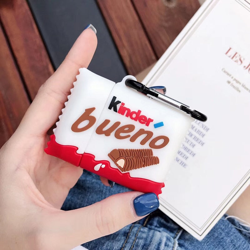 Étui de chargement pour écouteurs sans fil Apple AirPods 1/2 Bluetooth, en silicone souple, sandwich au chocolat Kinder Bueno