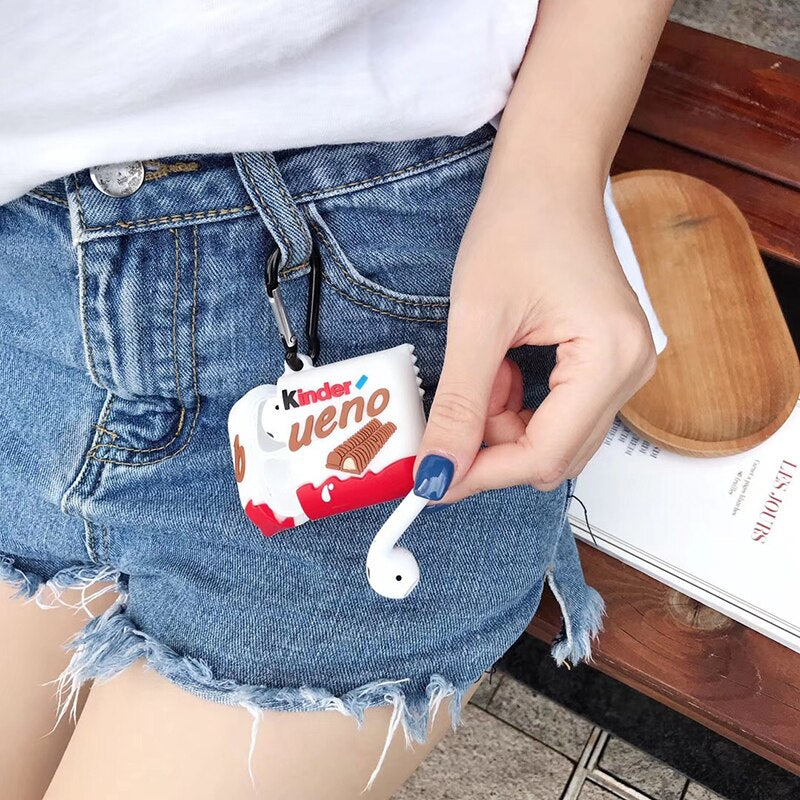 Étui de chargement pour écouteurs sans fil Apple AirPods 1/2 Bluetooth, en silicone souple, sandwich au chocolat Kinder Bueno