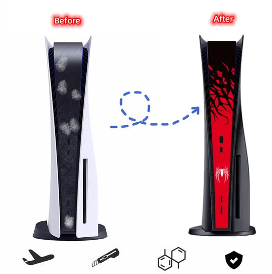 Autocollants de peau intermédiaires intégrés pour console PlayStation PS5, partie centrale de l'araignée, hôte de la barre lumineuse, autocollant en vinyle pour PS5
