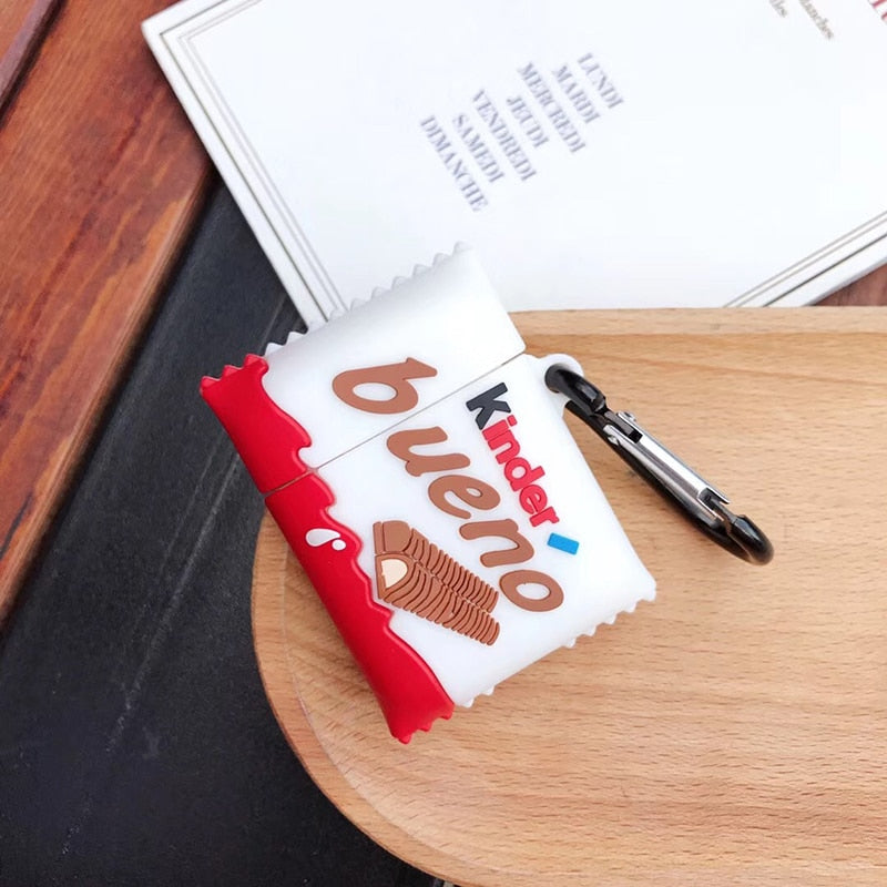Étui de chargement pour écouteurs sans fil Apple AirPods 1/2 Bluetooth, en silicone souple, sandwich au chocolat Kinder Bueno