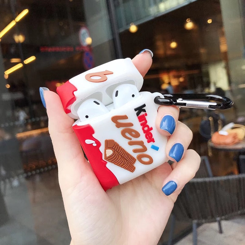 Étui de chargement pour écouteurs sans fil Apple AirPods 1/2 Bluetooth, en silicone souple, sandwich au chocolat Kinder Bueno