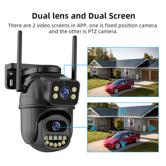 Caméra de surveillance extérieure mobile à distance sans fil à 360 degrés avec double écran WiFi